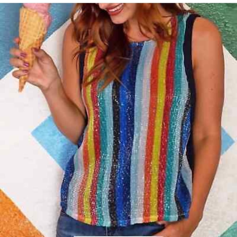 Eva Frano Womens Small Top Coconinno Rainbow Sequ… - image 2